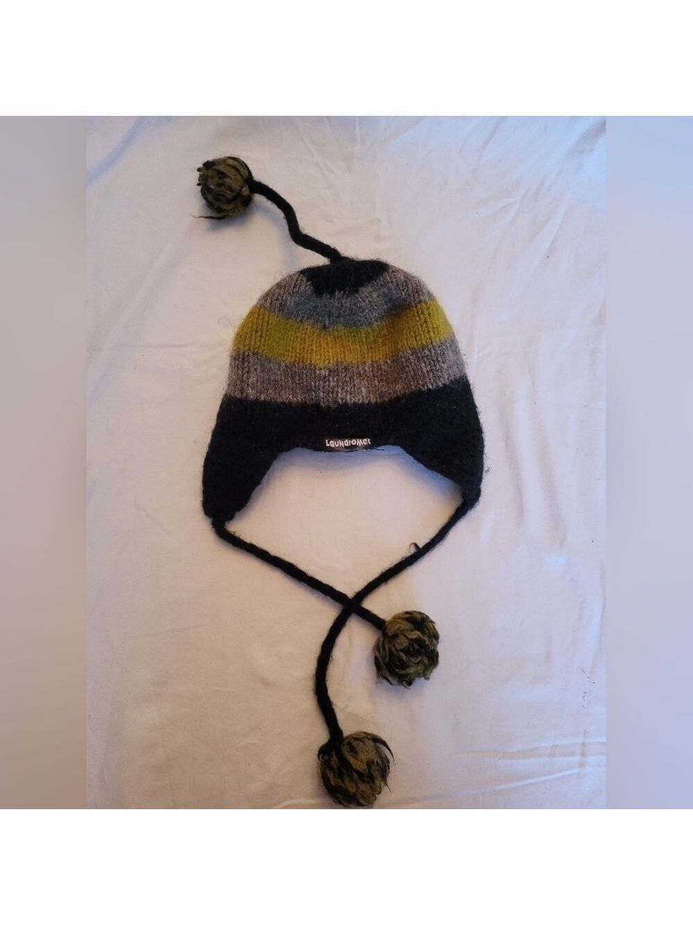 Laundromat Multicolor Knit Hat with Pom Poms